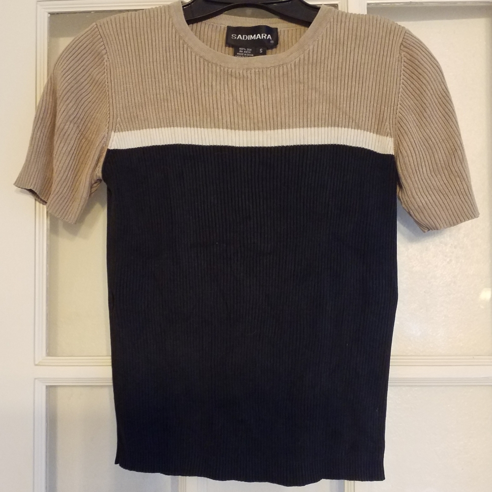 Vintage Sadimara 100% silk ribbed short sleeve T shirt 90's color block stripe